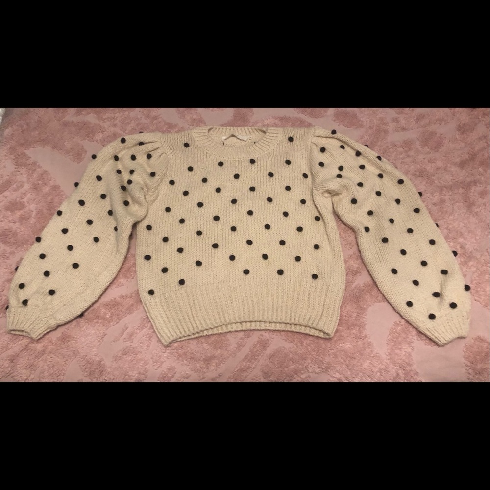 ASTR polka dot pom pom crop sweater